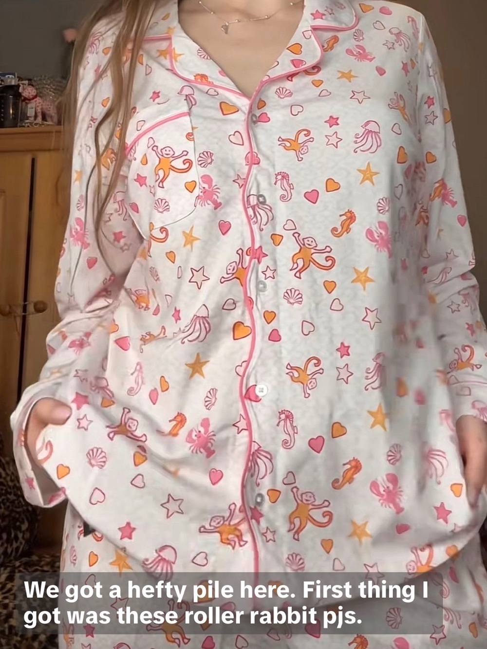 🐙 Roller Rabbit Sea Life Pink and Peach Cotton Pajama Set 🐒 - Picture 4 of 11